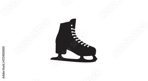 A solitary ice skate presented against a white background silhouette