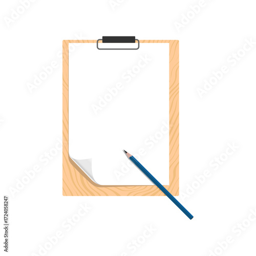 Blank Clipboard with Empty Sheet and Pencil Mockup Vector Illustration