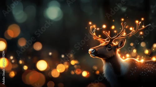 Majestic deer illuminated by magical lights enchanted forest wildlife photography ethereal environment close-up perspective nature's beauty