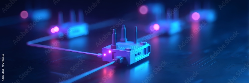 Fototapeta premium Network of connected wireless routers. Global internet access and data transfer. Modern technology concept for communication.