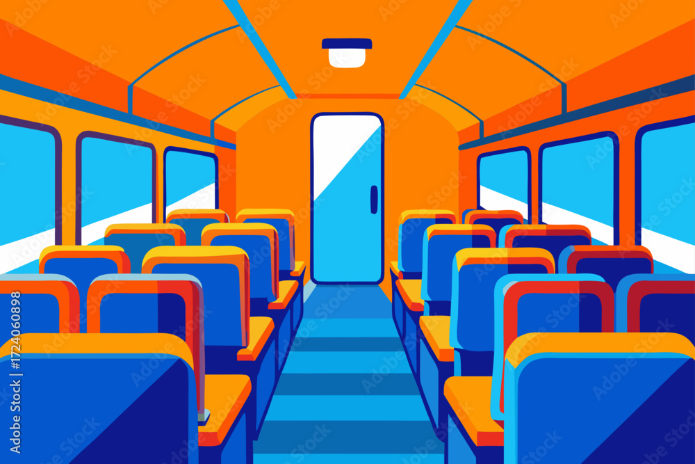 Fototapeta premium Interior view of a train car with seats