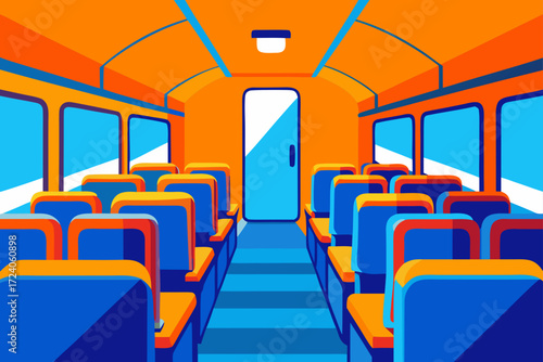 Interior view of a train car with seats