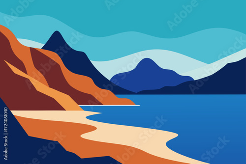 Landscape with mountains and ocean view