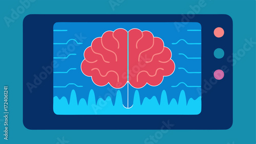 Brain Waves Visualization An illustration showing a graphical representation of brain wave patterns on a screen indicating different mental states such as calm stressed or anxious.