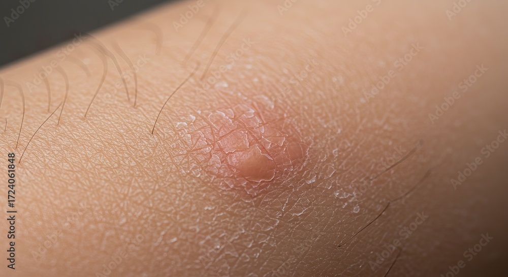 Fototapeta premium Extreme close up of dry flaky skin with a small raised bump and fine hairs