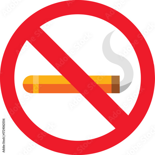 No Smoking Sign Outline Vector Icon for Public Places and Health Campaigns, Flat Vector Icon on White Background

