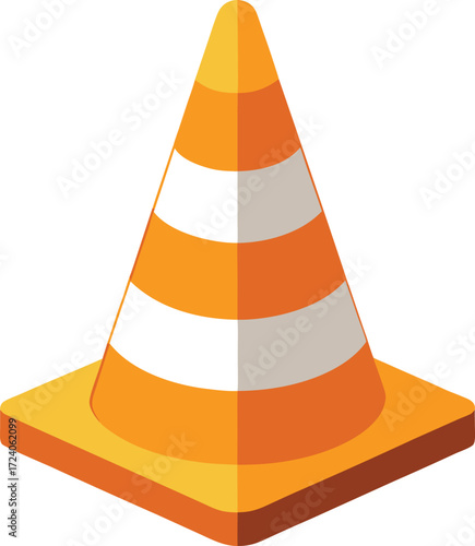 Orange Safety Cone Outline Vector Icon for Construction, Road Work and Public Safety, Flat Vector Icon on White Background

