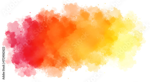 Illustration of abstract watercolor cloud in vibrant shades of red, orange, and yellow isolated on transparent background