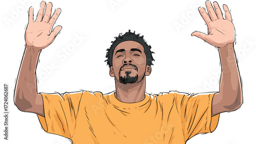 Excited Man with Raised Arms Illustration for Creativity and Success Concepts