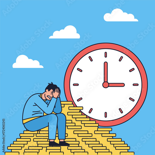 gemini-2_5-flash-image-preview_A_stylized__flat_illustration_of_a_man_slumped_over_a_large_pile_of_gold_coins__looking_distressed__-1_19ce7662-42c1-4ba2-9eff-6e050295fed8_traced