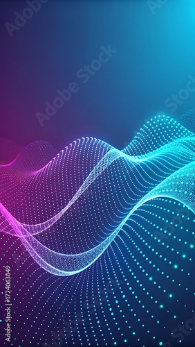 Abstract Digital Background with a Waving Grid of Glowing Blue and Magenta Dots