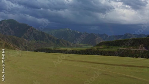 Aerial view of fields and mountains