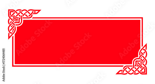 Elegant red rectangular frame with intricate traditional white Celtic knotwork on the corners