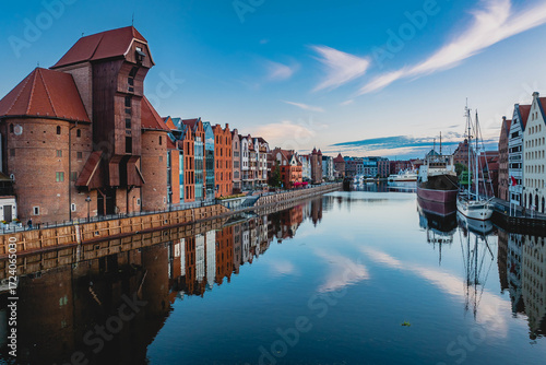 Gdańsk coast with the Great Crane in the morning.