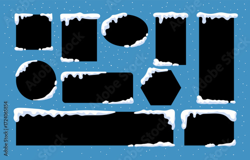 collection of snow with blank sign in various style