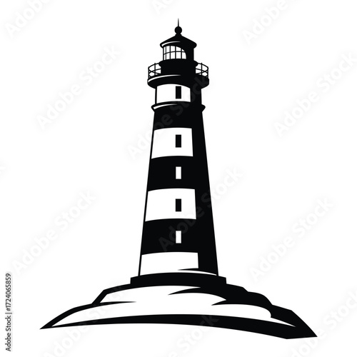 Vector art of striking black and white lighthouse isolated on white background