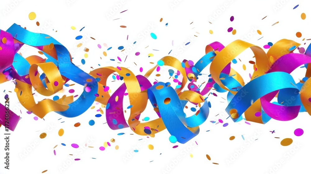 Fototapeta premium party ribbons and confetti on transparent background
