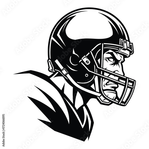 Vector art of an intense football player in helmet isolated on white background