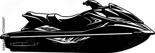 black and white silhouette of a jet ski vector on a white background
