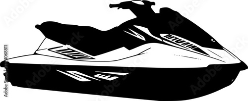 black and white silhouette of a jet ski vector on a white background

