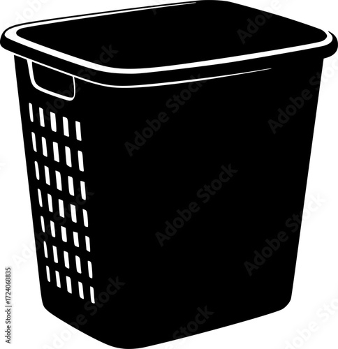 black and white silhouette of a laundry basket vector on a white background
