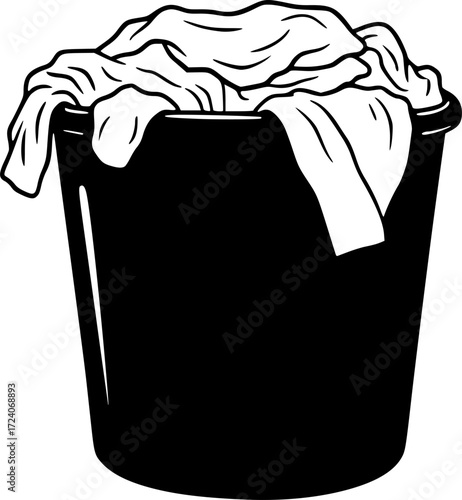 black and white silhouette of a laundry basket vector on a white background
