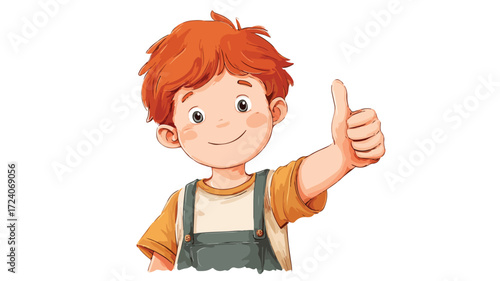 Joyful Little Boy Showing Approval Sign Vector Illustration