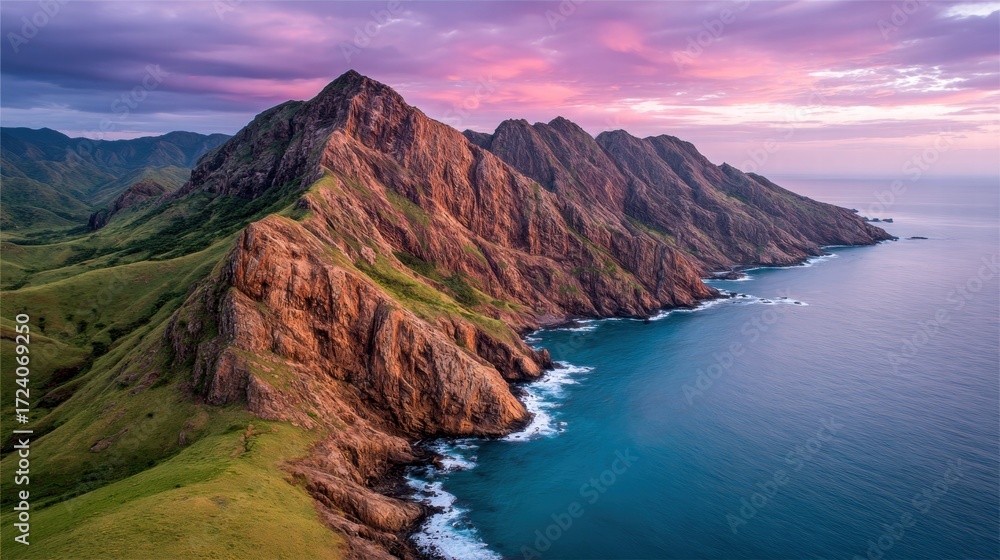 Fototapeta premium Coastal mountain range at sunset