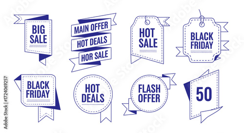 A versatile collection of outline style promotional tags for retail discounts and sales events