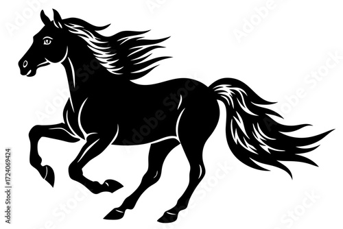 A horse galloping freely in a field