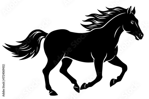 A horse galloping freely in a field