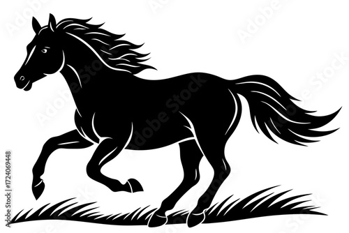 A horse galloping freely in a field