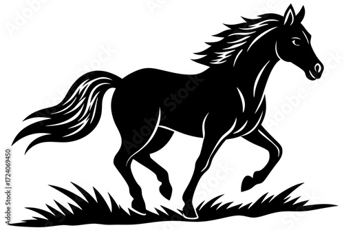 A horse galloping freely in a field
