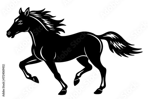 A horse galloping freely in a field
