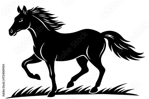 A horse galloping freely in a field