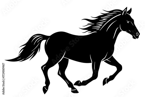 A horse galloping freely in a field