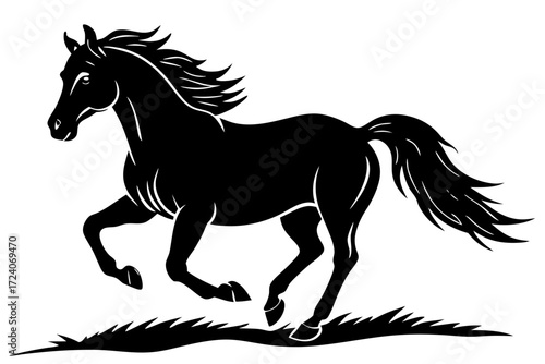 A horse galloping freely in a field
