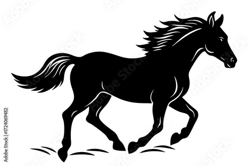 A horse galloping freely in a field