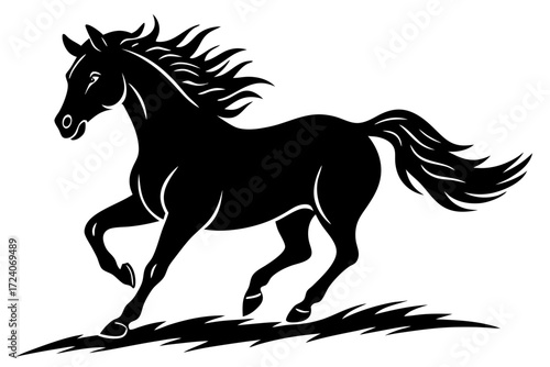 A horse galloping freely in a field