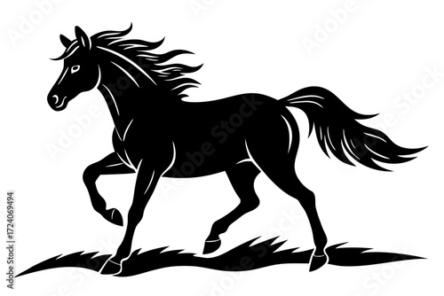 A horse galloping freely in a field