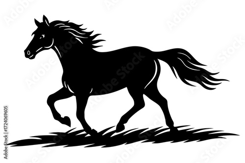 A horse galloping freely in a field