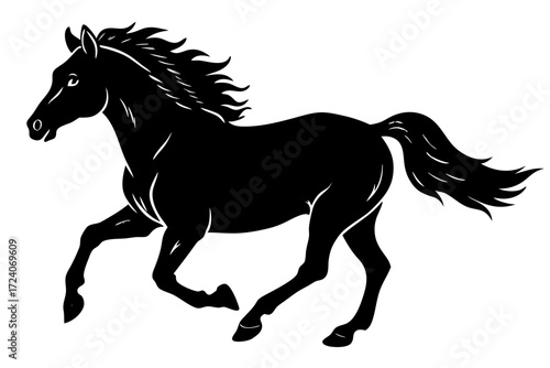 A horse galloping freely in a field