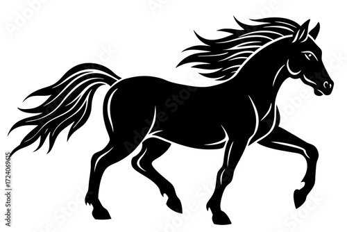 A horse galloping freely in a field
