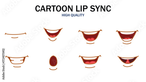 Lips Sync Set. Human lips Collection for lips Animation and synchronization. Sad, Smile, Angry, Laughing Mouth Vector Illustration.	
