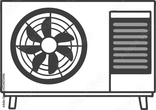 An air conditioner icon set features isolated cool electric fans and a computer cooler with metal blades for advanced ventilation technology