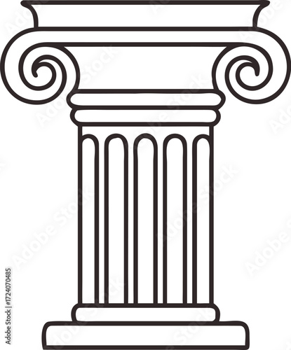 An isolated antique stone column of classical Greek architecture