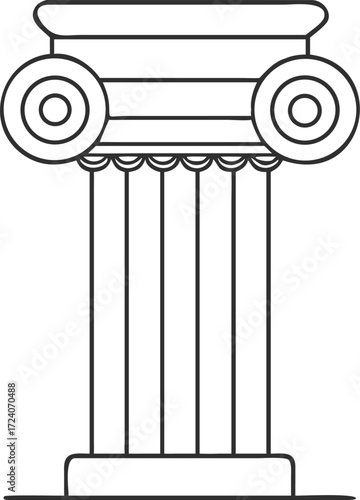 Ancient Greek and Roman architecture featuring classic columns and capitals, including Ionic, Doric, and Corinthian styles, often used in temples and other historic buildings