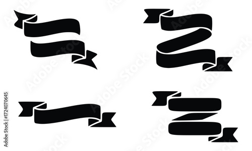 A vector collection of blank vintage black and white ribbon banner scroll shapes for award and celebration decoration design