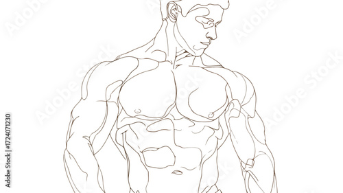 Modern Continuous Line Art of Muscular Man for Fitness Ads and Health Promotions