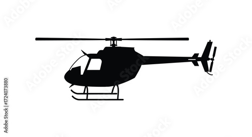 A detailed black helicopter graphic illustration capturing aerial transport silhouette